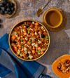 Roast Chicken Medley bowl: fresh dog food with peas, carrots and rice under roast chicken drizzle